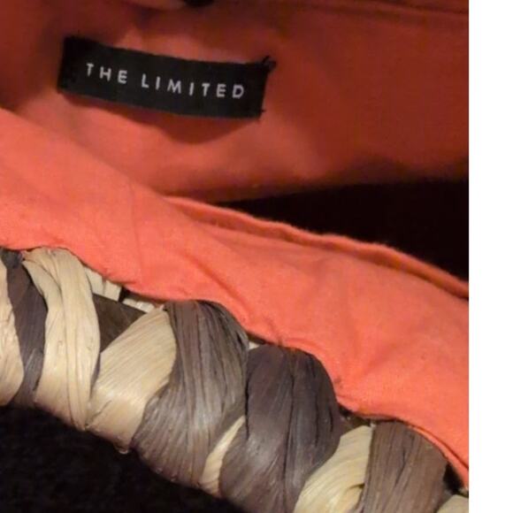 Large Limited Straw & Wood Tote Bag Orange Lining Oversized - Picture 3 of 3